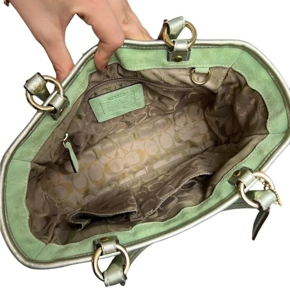 Coach Limited Edition Metallic Green Woven Handbag - Picture 8 of 9